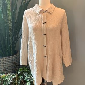 LBN Yushi Lagenlook Cream Pucker Tunic Top